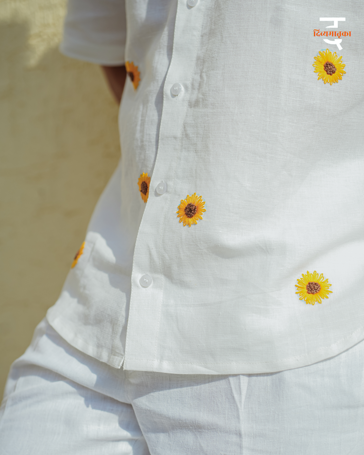 Sunshine Shirt - Hand Embroidered Sunflower | Pure Linen-Cotton
