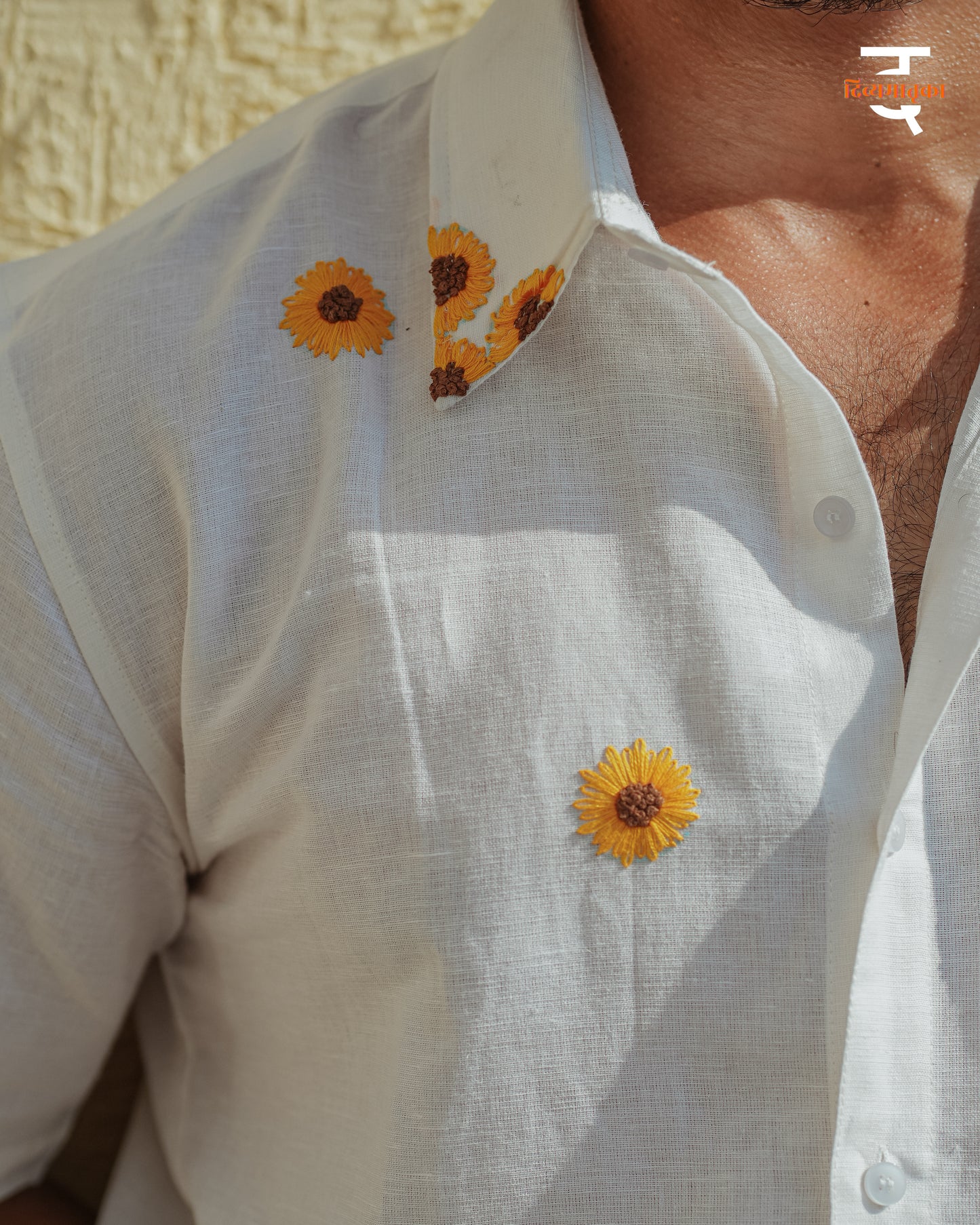 Sunshine Shirt - Hand Embroidered Sunflower | Pure Linen-Cotton