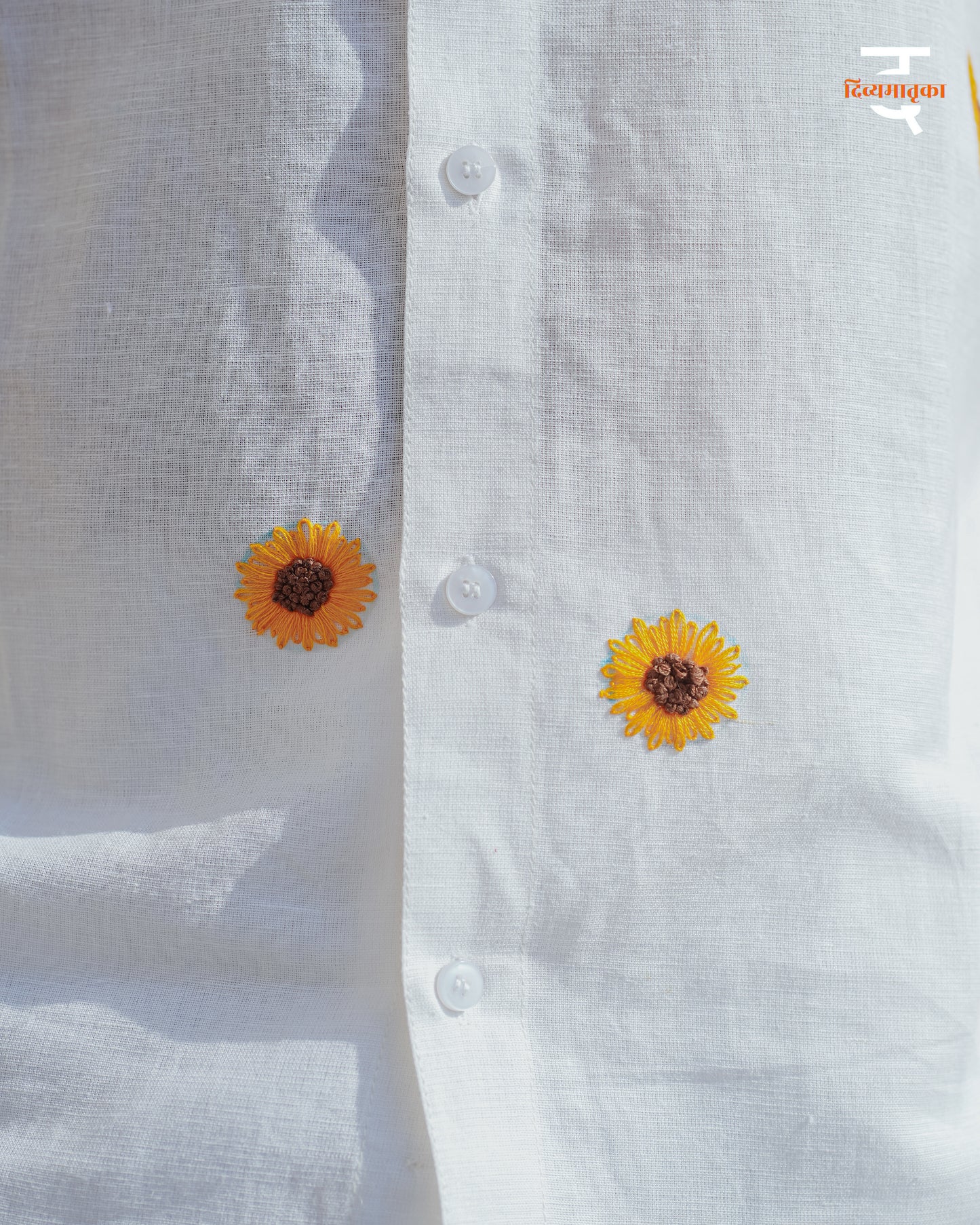 Sunshine Shirt - Hand Embroidered Sunflower | Pure Linen-Cotton
