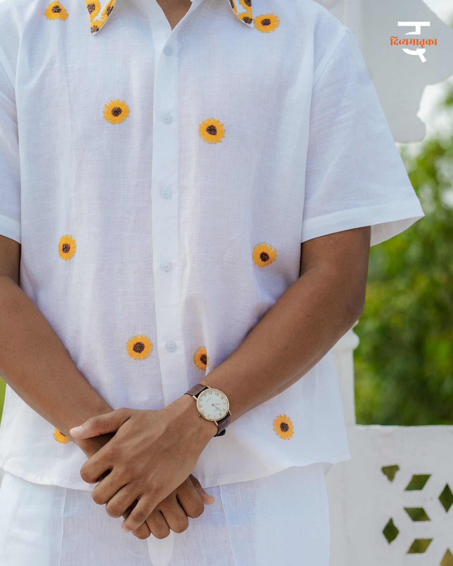 Sunshine Shirt - Hand Embroidered Sunflower | Pure Linen-Cotton
